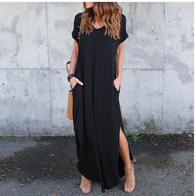 Plus Size Short Sleeve Long Casual Maxi Dress