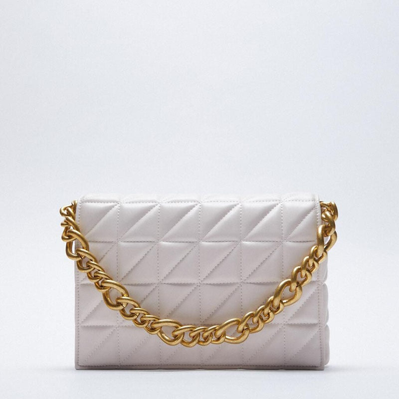 Thick Chain Quilted Shoulder Clutch Purse