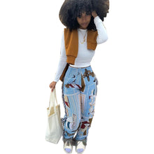Load image into Gallery viewer, High Waist Tassel Patchwork Striped Print Jogger Pants
