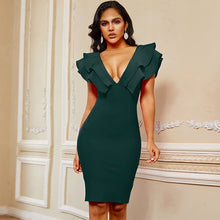 Load image into Gallery viewer, Ruffled Shoulder Bodycon Bandage Dress
