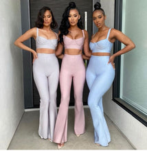 Load image into Gallery viewer, Solid Color Bandage Long Bell-Bottoms 2 Piece Set
