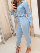 Load image into Gallery viewer, Zip Up Long Sleeve Denim Jumpsuit
