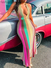 Load image into Gallery viewer, Multicolor Print Halter Hollow Out Sleeveless Maxi Dress
