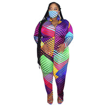 Load image into Gallery viewer, Zip Up Geometry Print Jumpsuits
