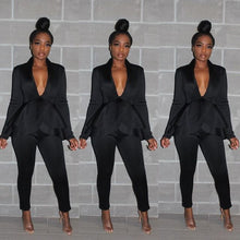 Load image into Gallery viewer, Deep V-neck Blazer Two Piece Set
