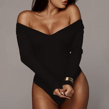 Load image into Gallery viewer, Mahogany Black Off The Shoulder Bodysuit
