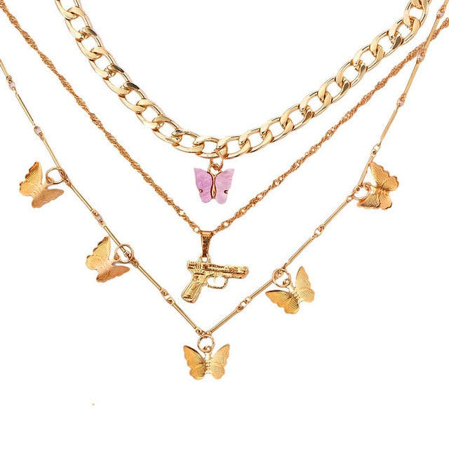 Bohemian Multilayer Gold Butterfly Necklaces