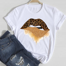 Load image into Gallery viewer, Gold &amp; Leopard Mischievous Lip Tee

