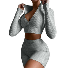 Load image into Gallery viewer, Two Piece Zip Up Textured Yoga Set
